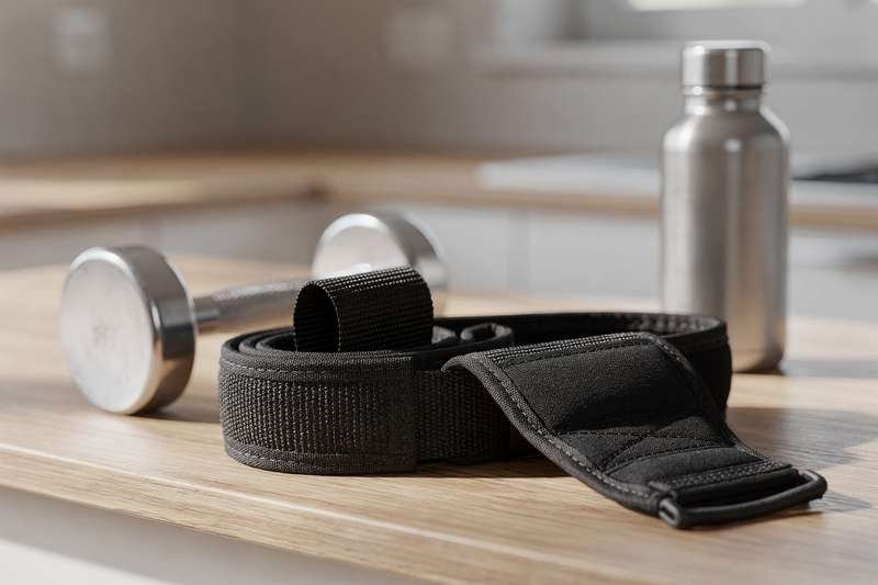 Person führt Zugübung an Klimmzugstange mit Hebeband um die Taille durch.