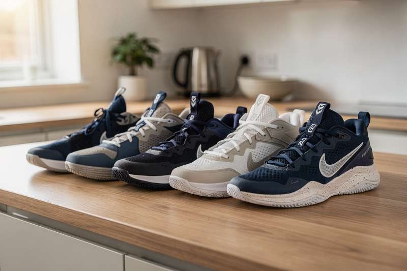 Spieler springt mit Basketballschuh ab und führt einen Dunking-Versuch durch.