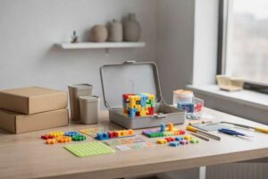 # Alt-Text für 3D-Bastelsets Hobby-Guide Eine Person arbeitet konzentriert an einem detaillierten 3D-Modell mit...