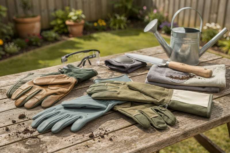 Hände beim Umgraben der Erde mit stabilen Gartenhandschuhen und Schutzausrüstung.