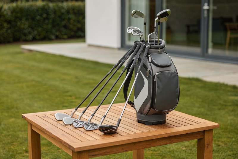 Golfer schlägt den Ball mit einem modernen Schläger auf dem grünen Fairway ab.