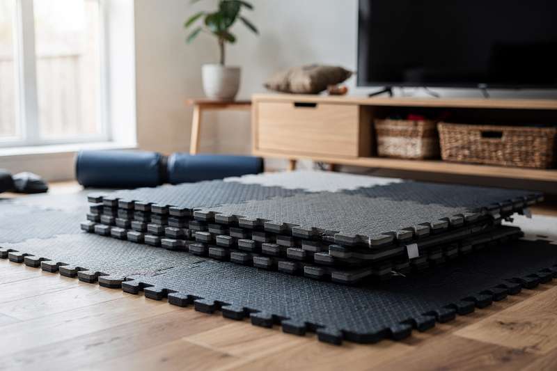 Zwei Trainer demonstrieren eine Bodentechnik auf einer gepolsterten Trainingsmatte im Heimstudio.