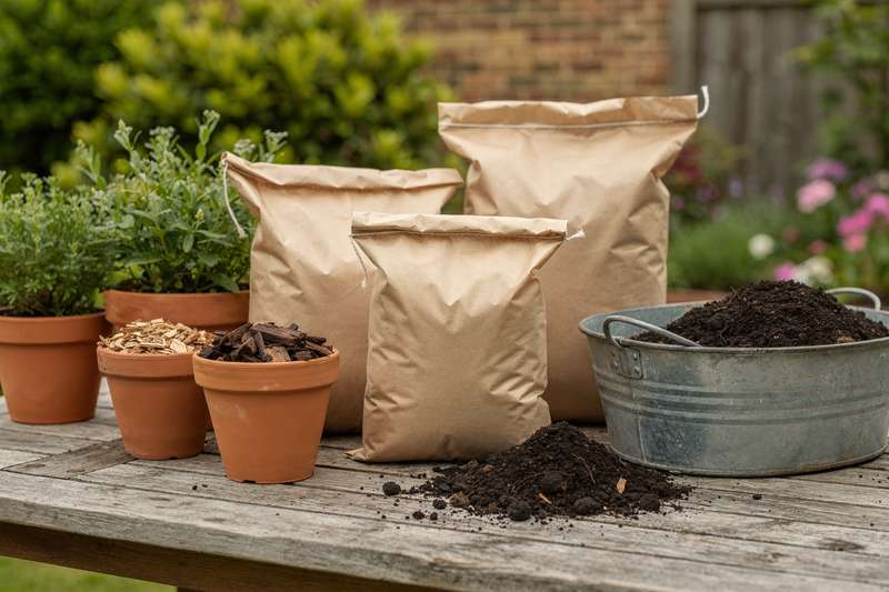 Gärtner füllt lockere Blumenerde in einen Terracotta-Topf zum Bepflanzen.
